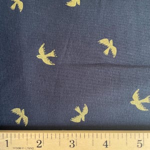 Navy Quilting Cotton Fabric: Metallic Gold Bird Print, 44&quot; Wide