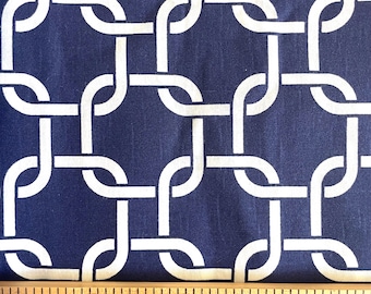Navy Blue Chain Link Cotton Fabric: Nautical Geometric Print