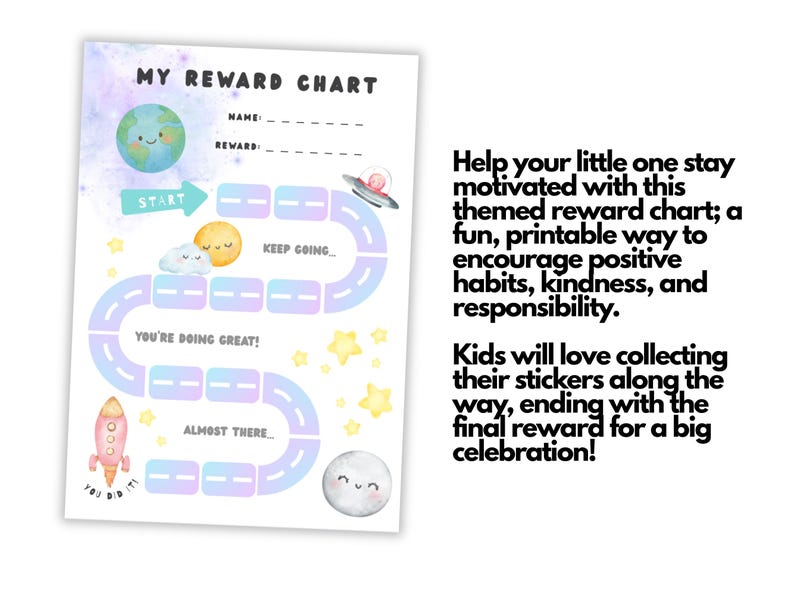 Watercolor Space Reward Chart for Kids & Toddlers: Printable Behavior ...