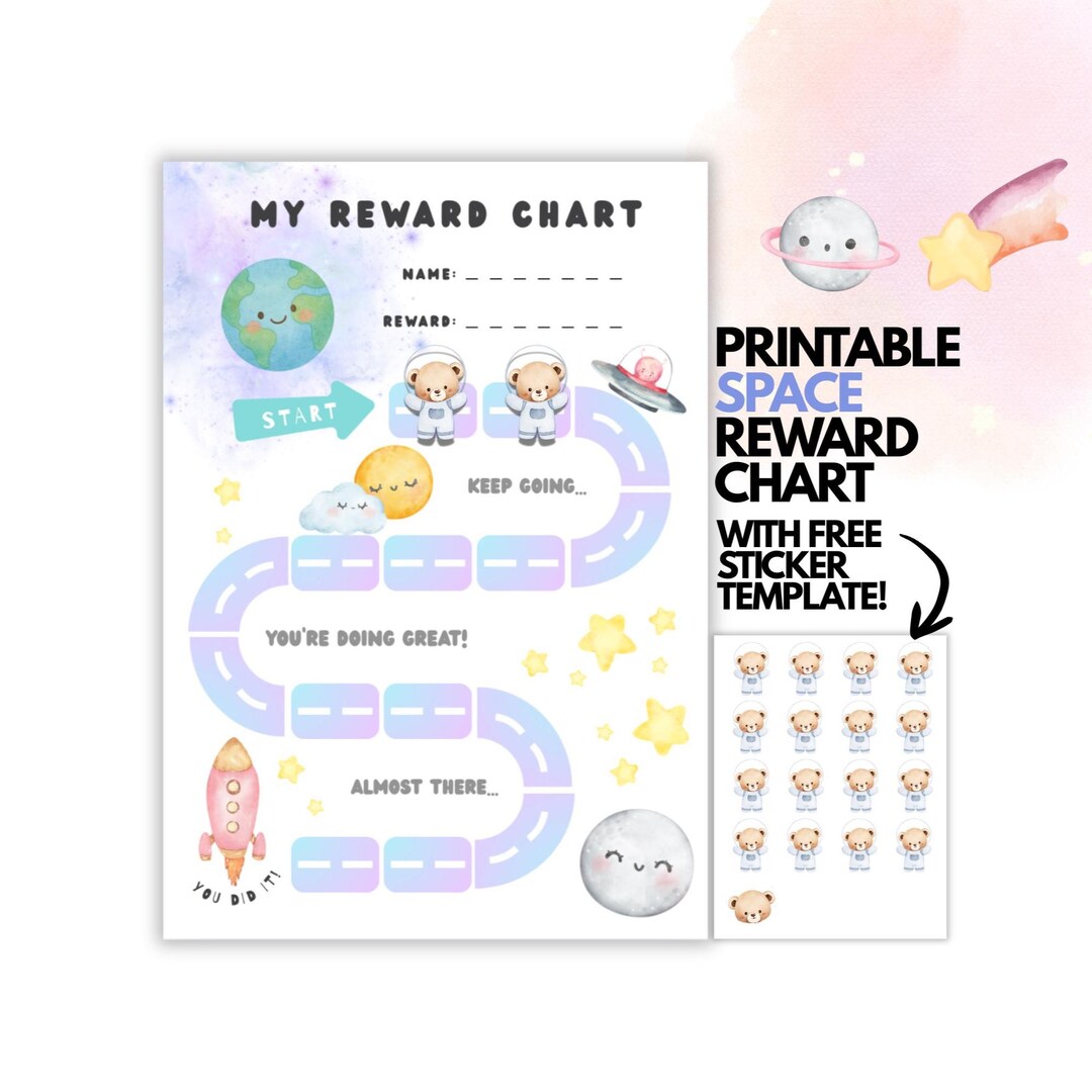 Watercolor Space Reward Chart for Kids & Toddlers: Printable Behavior ...