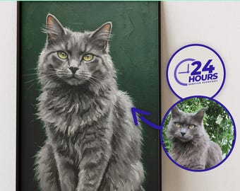 Custom Cat Portrait Digital Download Oil Style Pet Painting From Photo Personalized Feline Artwork Printable Gift Fast 24h Delivery