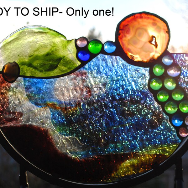 Stained Glass Sculpture Earth Day Geode READY TO SHIP Only One blue purple green