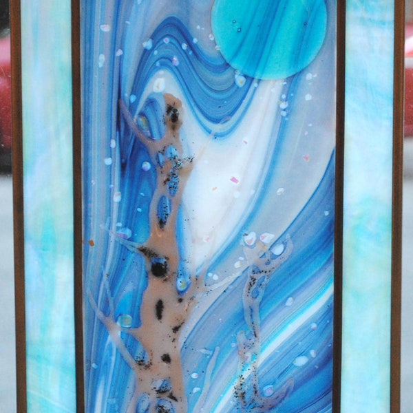 Stained Glass Window Panel - snow falling in aspen trees fused glass