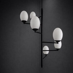 Lustre Spoutnik en laiton fait main, globe en verre dépoli, éclairage architectural