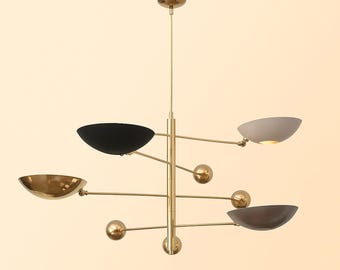 Mid-Century Modern Brass Sputnik Chandelier, 6-Light Italian Stilnovo Style