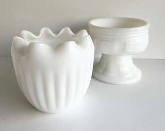 Milk Glass Planter, Vintage Wedding Decor, Choice of 2, White Plant Pots, Table Centerpiece