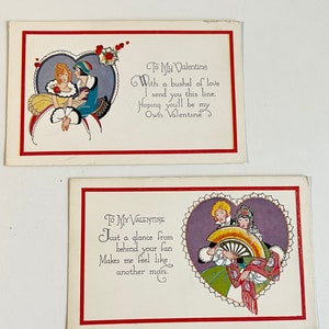 Carte postale ancienne de Saint-Valentin, en relief, robe de bal époque Régence, couple hétérosexuel, homme et femme, Lot de 2, années 1920, sans affectation