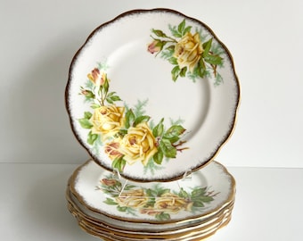 1 petite assiette Royal Albert Tea Rose, porcelaine anglaise, pain et beurre ou dessert, roses jaunes, goûter, vendu individuellement, 6 1/4"