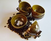 Melitta Germany Coffee Set, Cups, Creamer, Sugar Bowl, Star Flower Design, Raised Dots, Gingerbread Brown