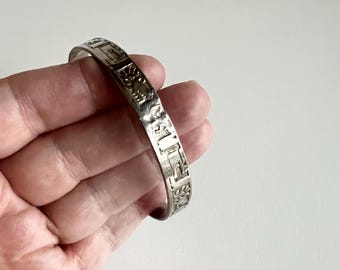 メキシコ製 vintage 925 シルバーバングル taxco Taxco Sterling Silver Bangle, Aztec Symbols, Mexican Bracelet