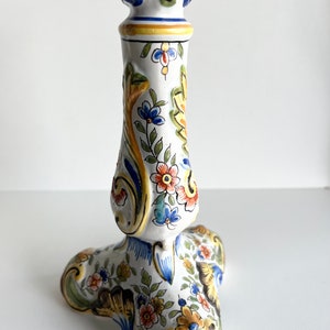 Antique French Faience Candle Stick, Made in Rouen, Hand Painted Candle Holder image 5