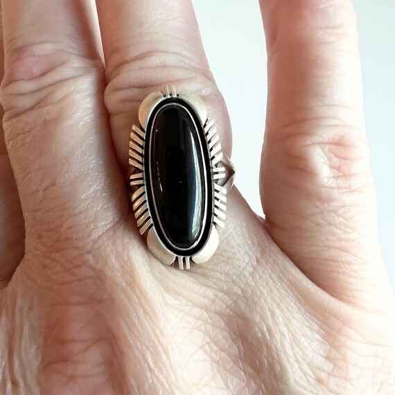 Vintage Austin Garcia Ring, Black Onyx, Sterling Silver, Signed