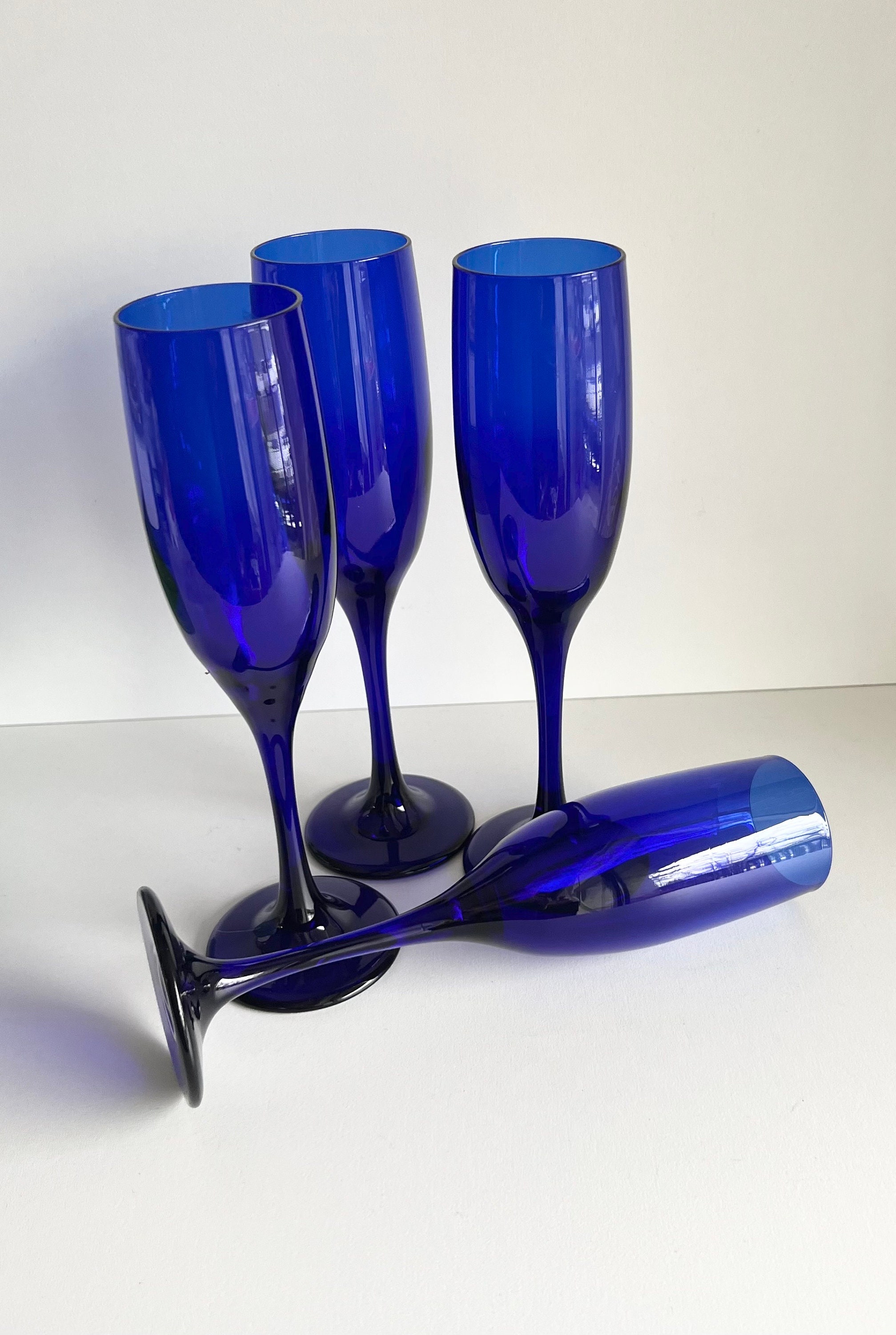Vintage Libbey teardrop Cobalt Champagne Flutes Set of 4 
