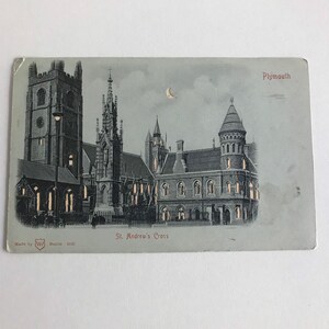 Carte postale vintage Hold to the Light, église St Andrew's Cross, Plymouth, Angleterre, début des années 1900, non posté, sans écriture, objet de collection