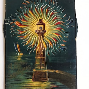 Carte postale mécanique, roue qui tourne, phare, Joyeux Noël, Que le bonheur soit une lumière sur votre chemin, Seattle à la Nouvelle-Écosse, 1911, HTF rare