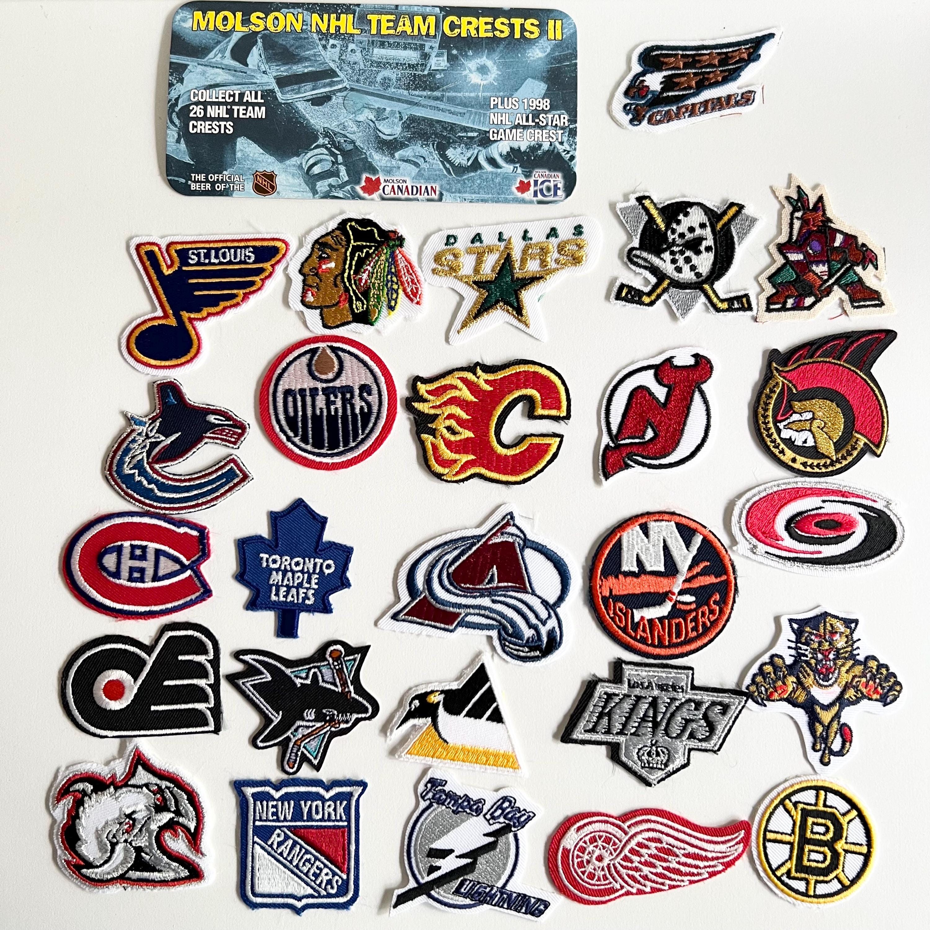 1990s Molson NHL Team Crest II, Small Vintage USA Canada Hockey Stick-on Patch, Choice of 26, Collectible Beer Advertising Embroidered Decal