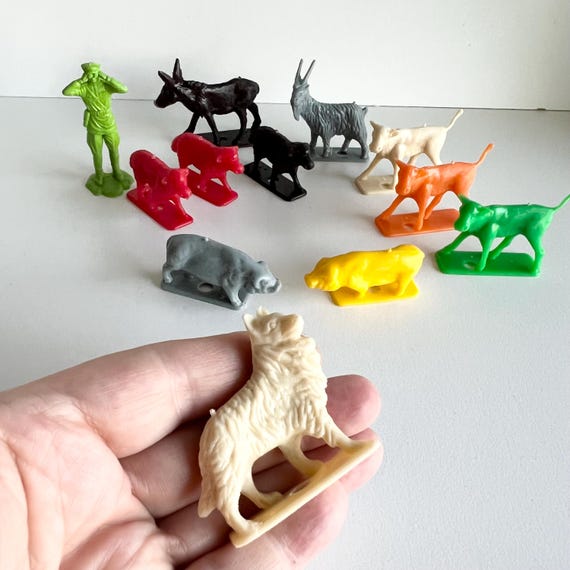 Vintage Farm Animals, Mid Century Plastic Toy, Assorted Colours