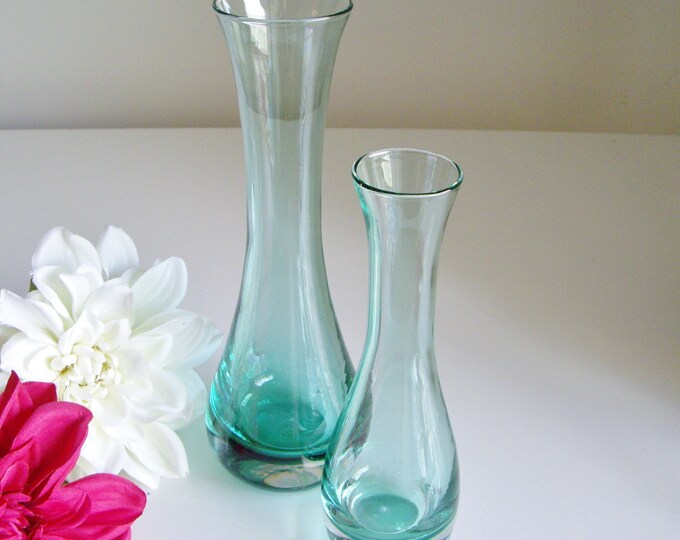 Teal or Aqua Glass Vases Set of 2 Murano Lead Crystal - Etsy
