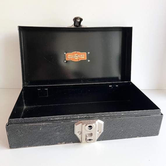 Vintage Black Metal Box, Industrial Rusty Crusty Storage, Clean
