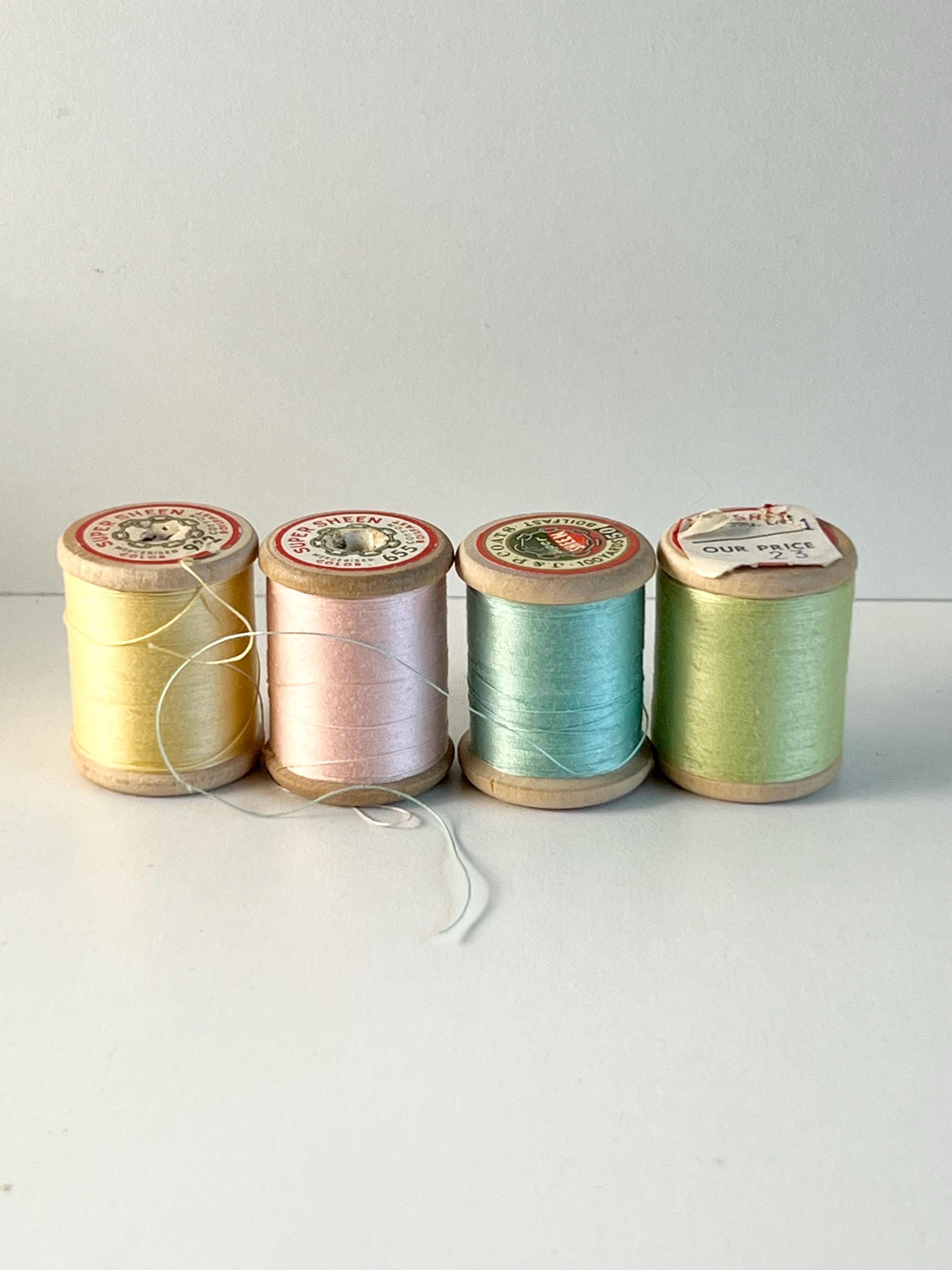 Vintage Thread Wooden Spools, Set of 4 Bobbins, Pastels, Neutrals ...