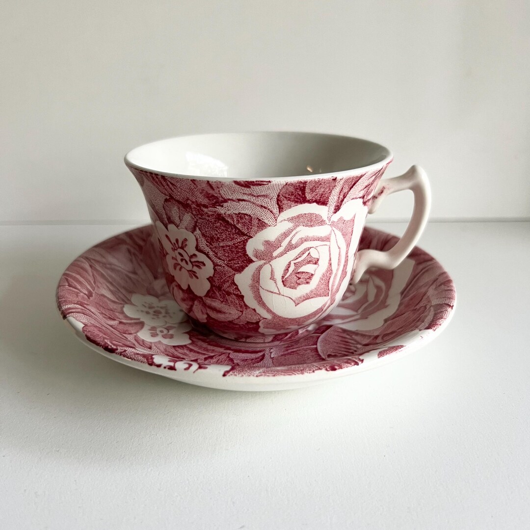 Burleigh Victorian Chintz Cup and Saucer, Red & White