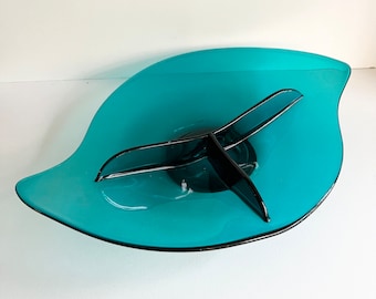Mid Century Viking Glass Divided Dish, Epic Line, Large 3 Section, Bluenique Turquoise, Vintage Teal Bowl, Collectible