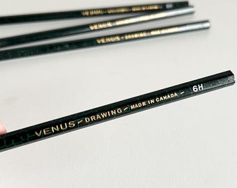 Vintage Pencils, Venus 6H Drawing, Made in Canada, Unsharpened New