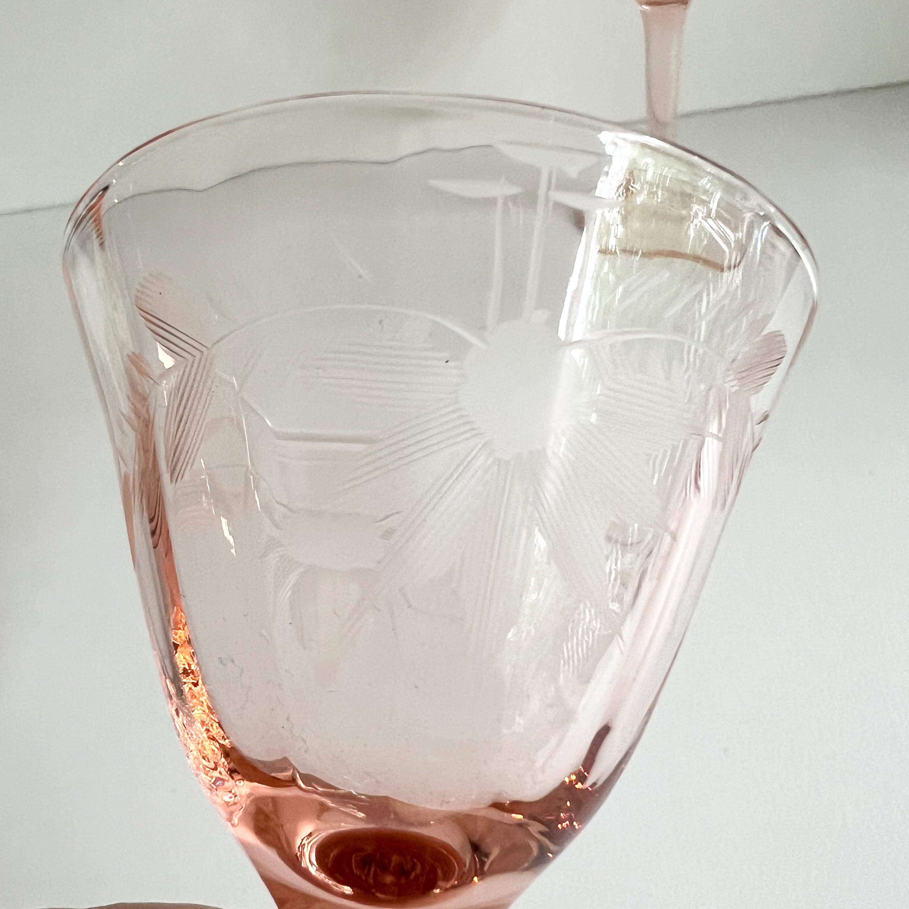 2 Pink Small Cocktail Tasting Glasses, Tiffin Franciscan Optic