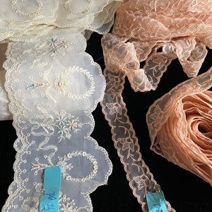 Dentelle européenne, rose pastel et bleu, pêche, différentes longueurs de couture, point lent, journaux indésirables
