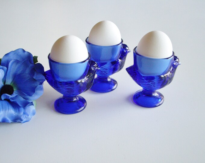 Vintage Egg Cups Cobalt Blue Glass Made in France 3 French Etsy