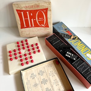 Vintage Dominos and Hi Q game, Greyhound Dominos, Classic, Solitaire Game, One Person Brain Test, 2 game set or lot