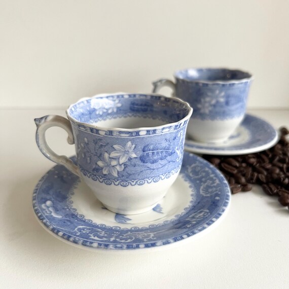 Vintage Spode Espresso Cups and Saucers, Camilla Blue Copeland