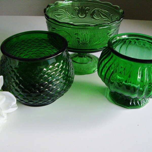 Vintage Emerald Green Glass Planters - EO Brody - Great for vintage wedding centerpieces