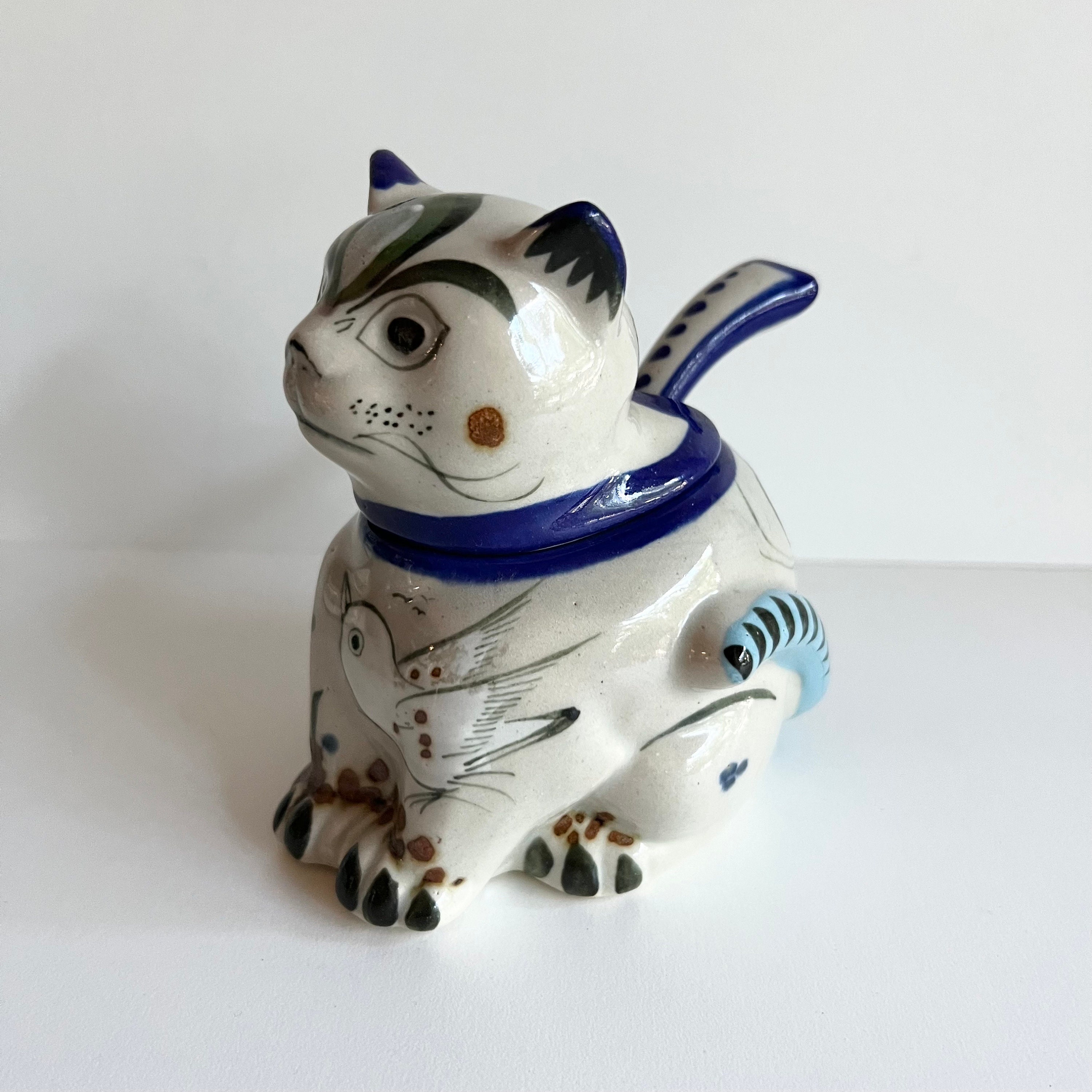 Ken Edward's Tonala Cat Sugar Dish or Jam Jar, Includes Spoon