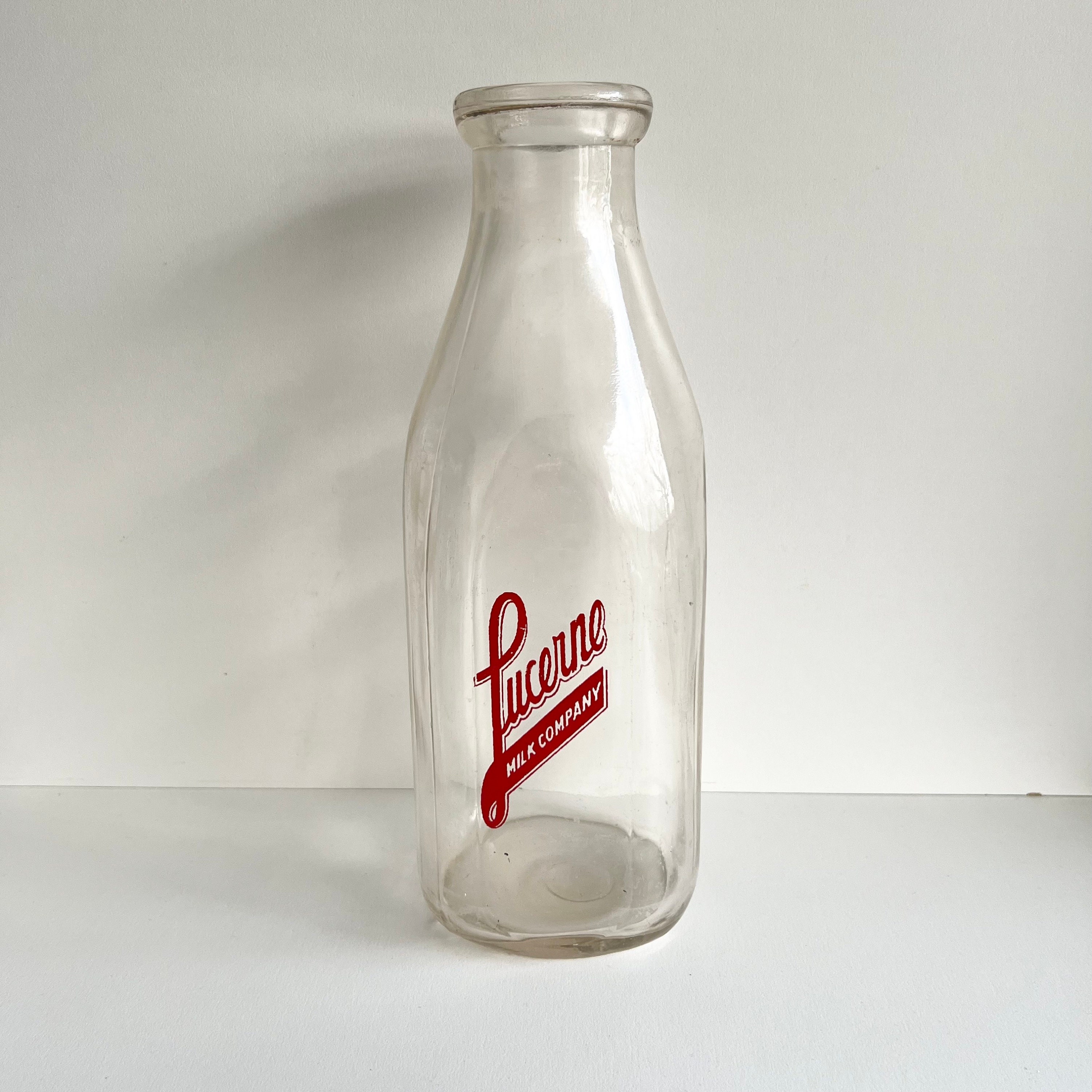 Vintage Milk Bottle, Collectible Dairy, Small Cream, Red and Black