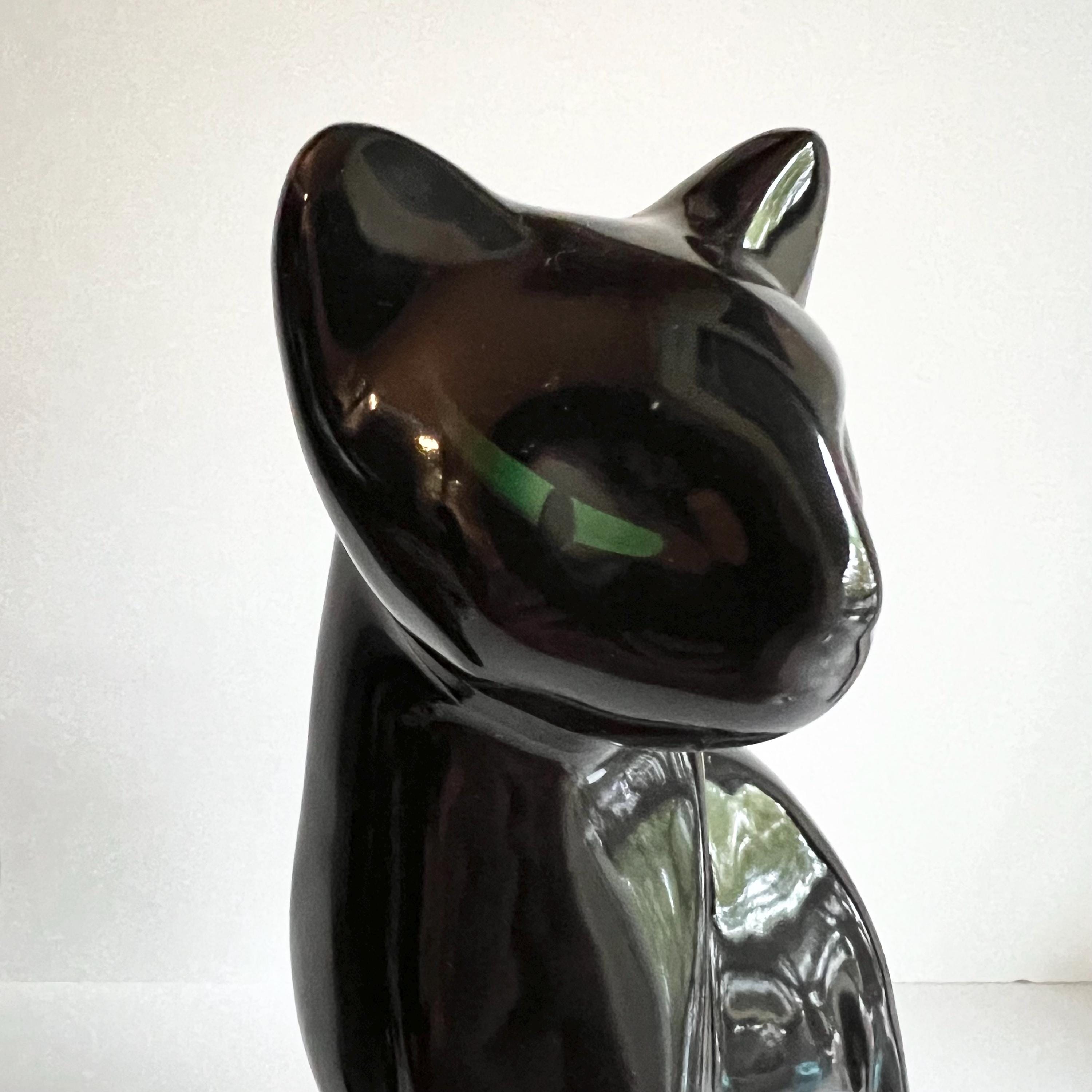 Pair of Black Cats Ceramic Figurines, Vintage Halloween Mid