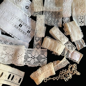 Lot de dentelle vintage européenne, collection Estate, 15 pièces, extraits de 12 pouces, fabriqué en Autriche, blanc, beige, couture, journaux, point lent
