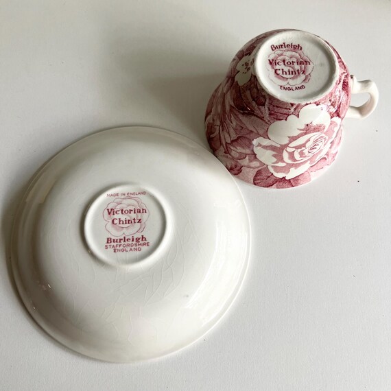 Burleigh Victorian Chintz Cup and Saucer: Red and White Floral