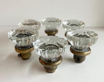 Vintage Glass Door Knob, Brass Stem, Crystal Handle, Tarnished, Shabby, Door Hardware, Upcycle Supply, Prop, Sold Separately
