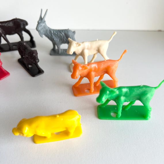 Vintage Farm Animals, Mid Century Plastic Toy, Assorted Colours
