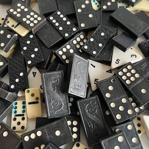 30 Vintage Domino Game Pieces, Assorted Craft Assemblage Collage Supply, Made in USA