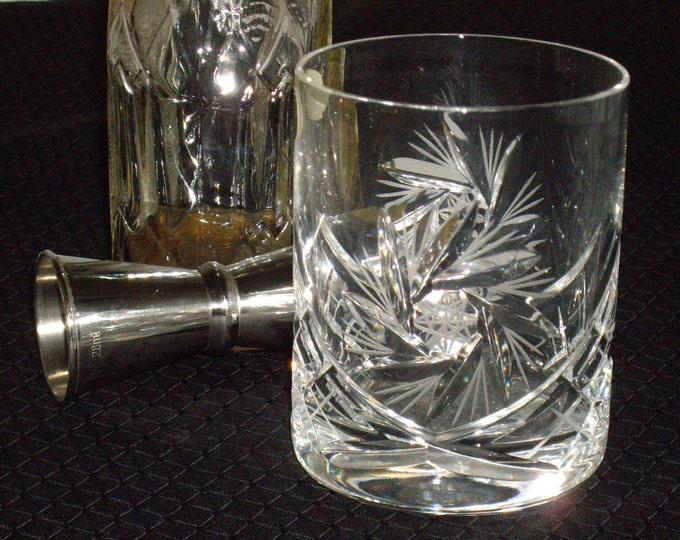 Vintage Clear Pinwheel Bohemian Crystal Scotch or Whisky Old Fashioned