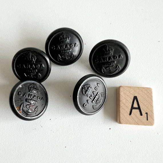 Vintage WWII Bakelite Canadian Navy Buttons, Lots of 5, Anchor