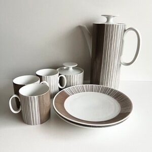 MCM Thomas Rosenthal Germany, Arabesque Replacement Dishes, Brown and Black Lines, Coffee Pot, Sugar Dish, Lunch Plates, Cups