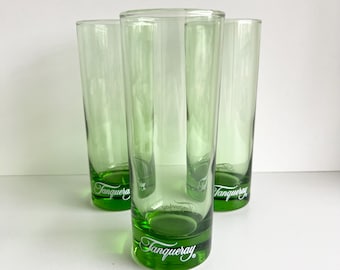 Vintage Tanqueray Tall Glasses or Tumblers, Green Drinking Glasses, Set of 3, Gin and Tonic Glass, holds 8 ounce