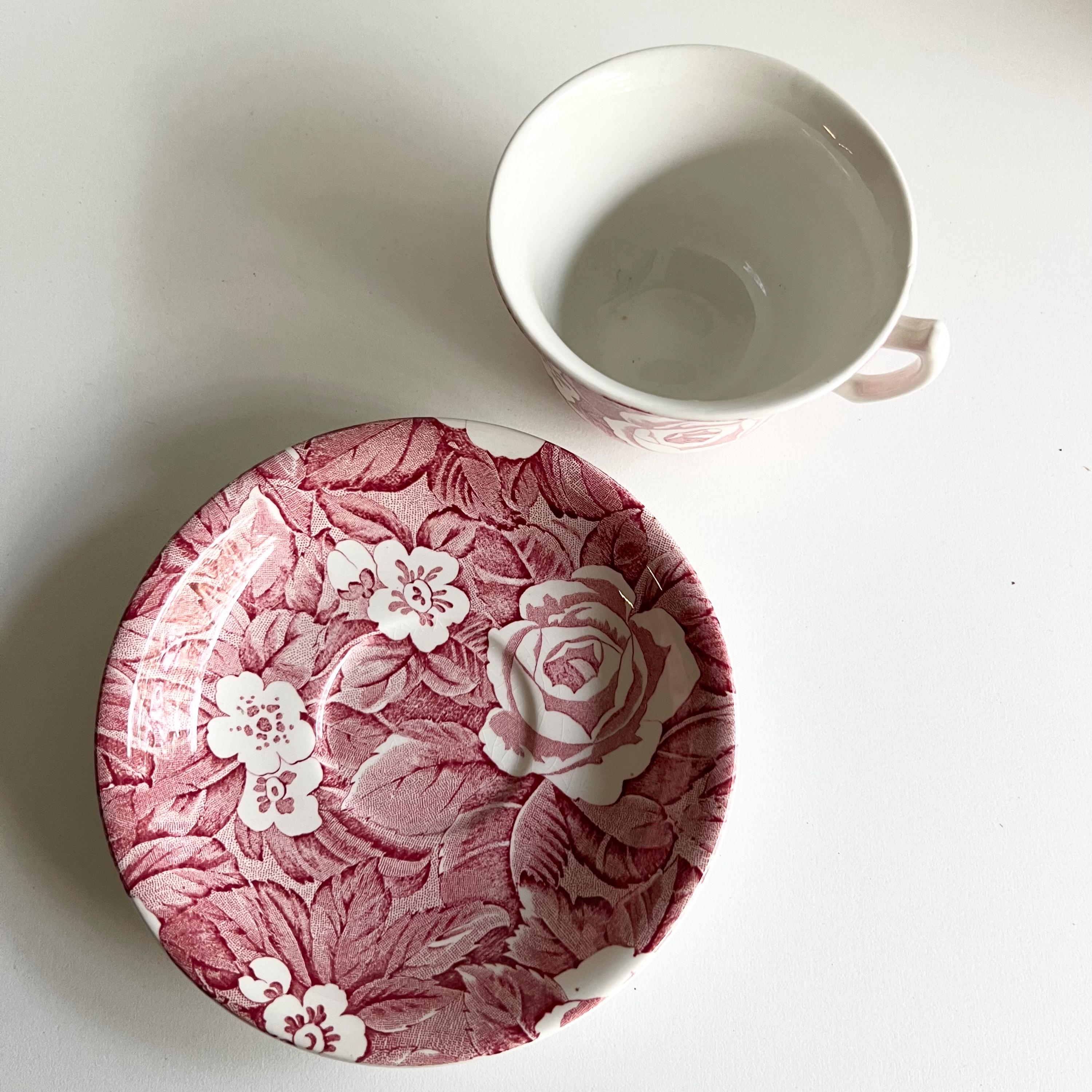 Burleigh Victorian Chintz Cup and Saucer: Red and White Floral