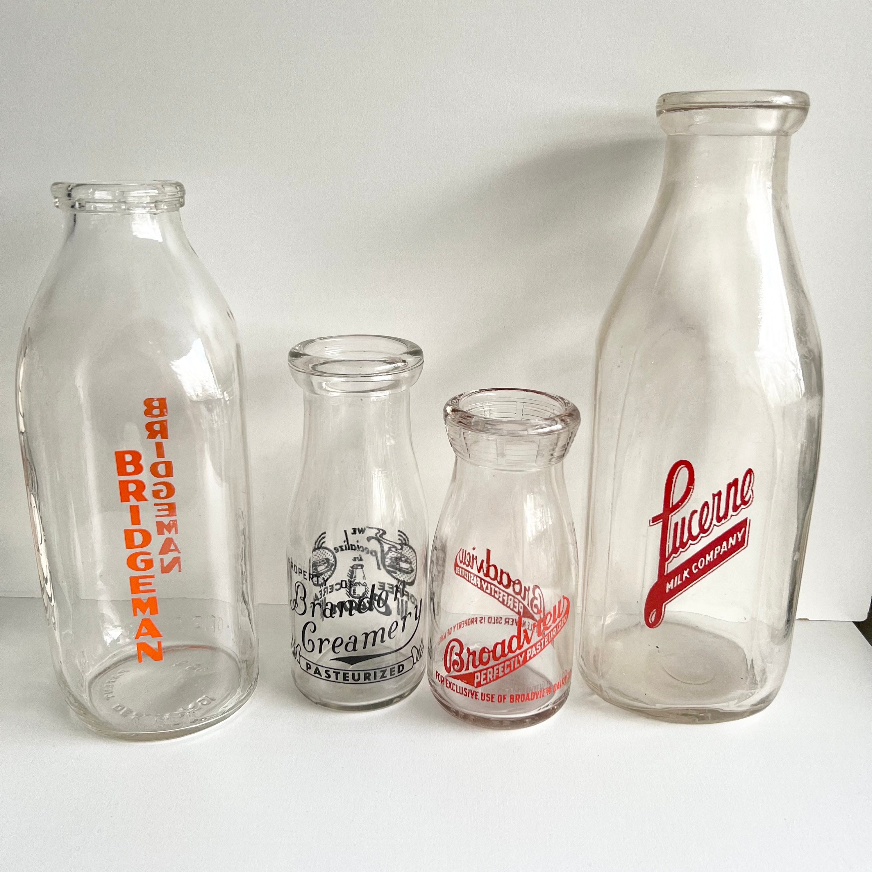 Vintage Milk Bottle, Collectible Dairy, Small Cream, Red and Black
