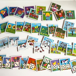 Cartes de comptage vintage, chiffres de 1 à 10, créations DIY, numéros de table, pièces de jeu, cartes flash, Allemagne de l'Ouest, Ravensburger, graphismes MCM des années 70