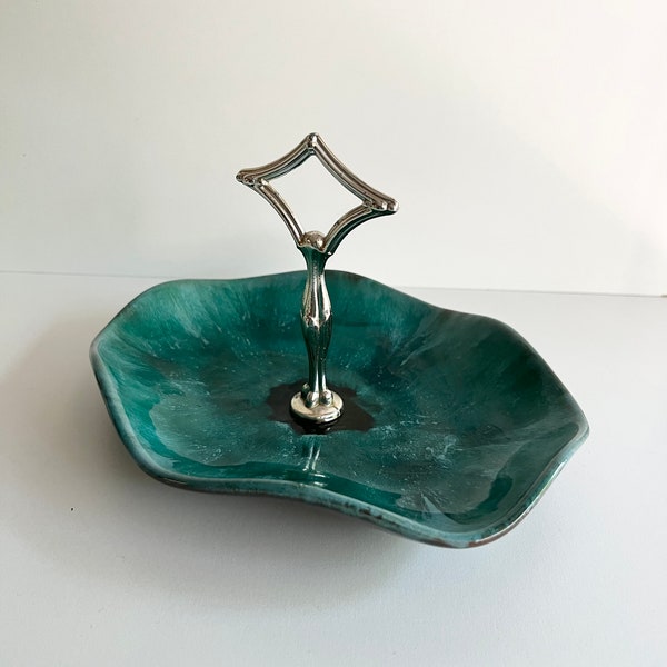 Blue Mountain Pottery, Mid Century, Canadian, Trinket Dish, Turquoise BMP Drip Glaze, Handled Serving Dish, Display Dish, Made in Canada