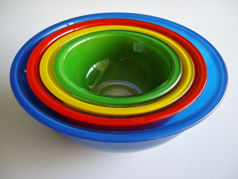 Vintage Pyrex Mixing Bowl Set Primary Colors Clear Bottom Etsy